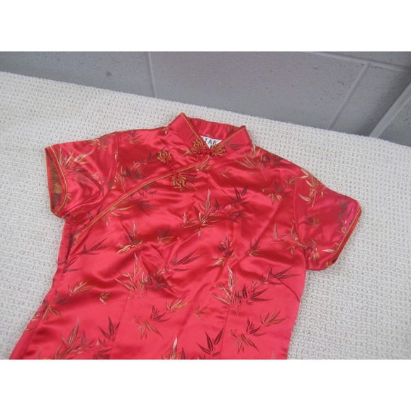 Star Dress Womens 38 Red Gold Bamboo Cheongsam Qipao Chinese‎ Traditional Short - Picture 2 of 9
